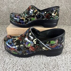 Dansko Professional Clogs Black Multicolor Floral Patent EU 38 Women's